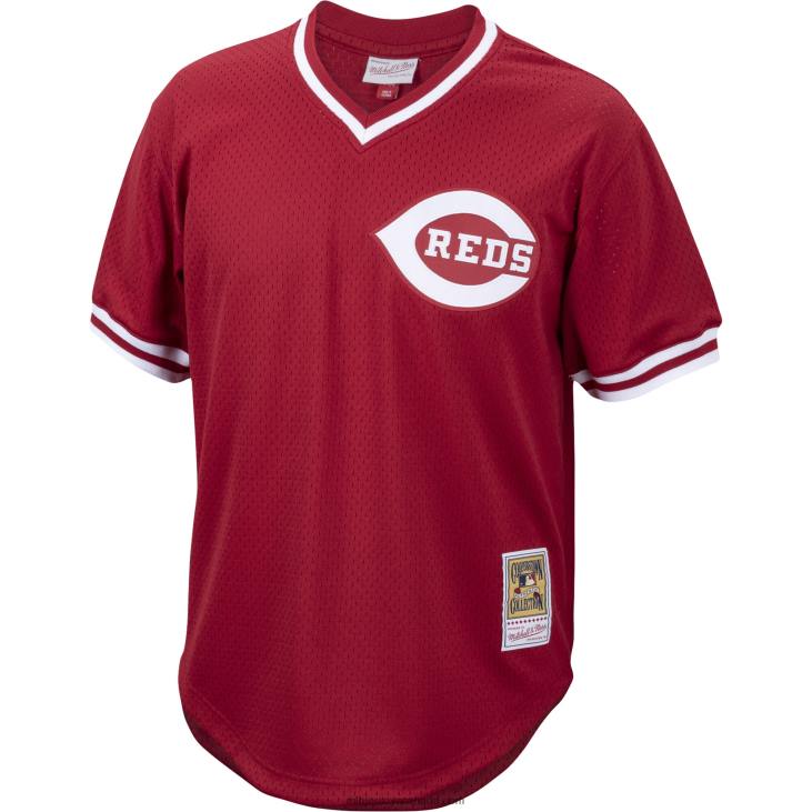 Men Cincinnati Reds Pete Rose Mitchell & Ness Red Cooperstown Collection Mesh Batting Practice Jersey MLB Jerseys 6P0T905