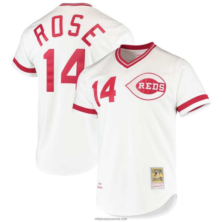 Men Cincinnati Reds Pete Rose Mitchell & Ness White Cooperstown Collection Authentic Jersey MLB Jerseys 6P0T637