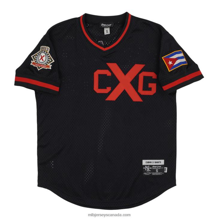 Men Cuban Giants Rings & Crwns Black Mesh Replica V-Neck Jersey MLB Jerseys 6P0T1364