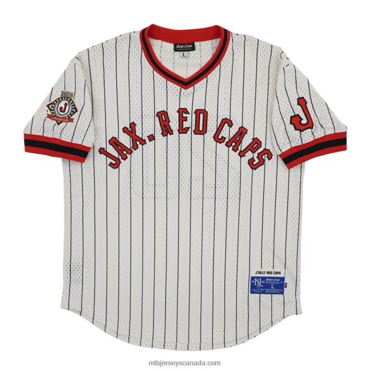 Men Jacksonville Red Caps #20 Rings & Crwns Cream Mesh Replica V-Neck Jersey MLB Jerseys 6P0T1428