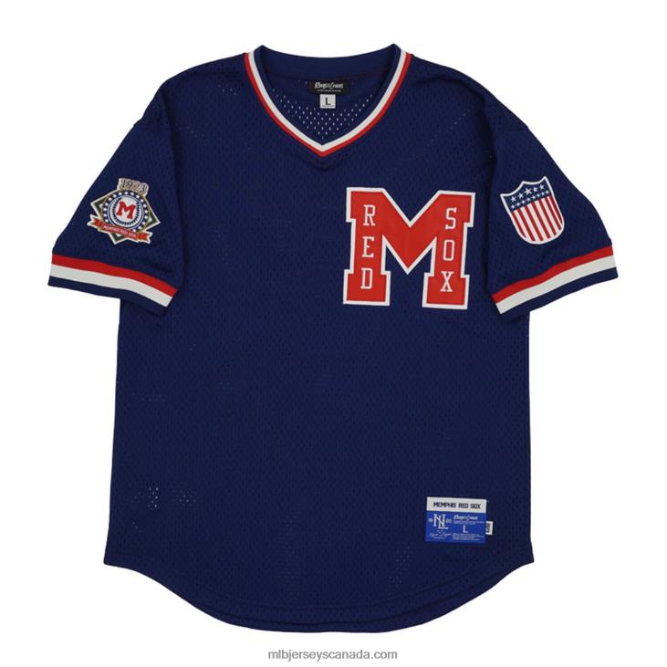 Men Memphis Red Sox #6 Rings & Crwns Navy Mesh Replica V-Neck Jersey MLB Jerseys 6P0T1450