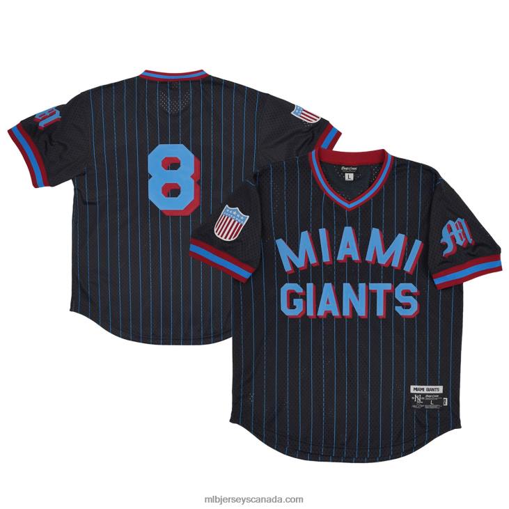 Men Miami Giants #8 Rings & Crwns Black Mesh Replica V-Neck Jersey MLB Jerseys 6P0T1447