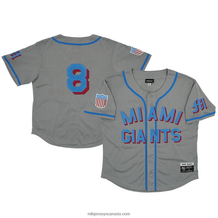 Men Miami Giants #8 Rings & Crwns Gray Mesh Button-Down Replica Jersey MLB Jerseys 6P0T1448