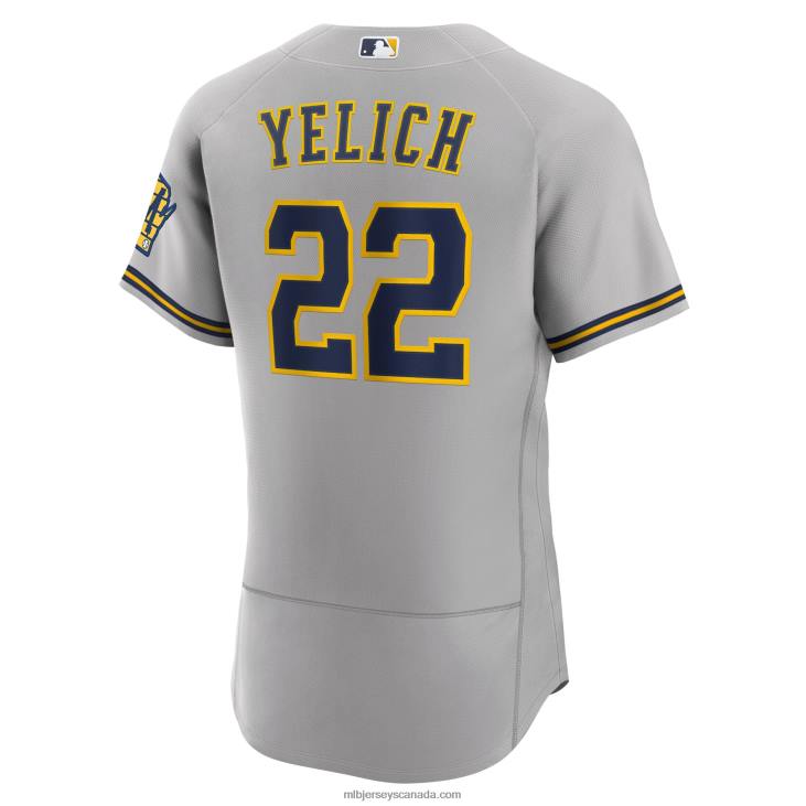 Men Milwaukee Brewers Christian Yelich Nike Gray Road Authentic Player Logo Jersey MLB Jerseys 6P0T922