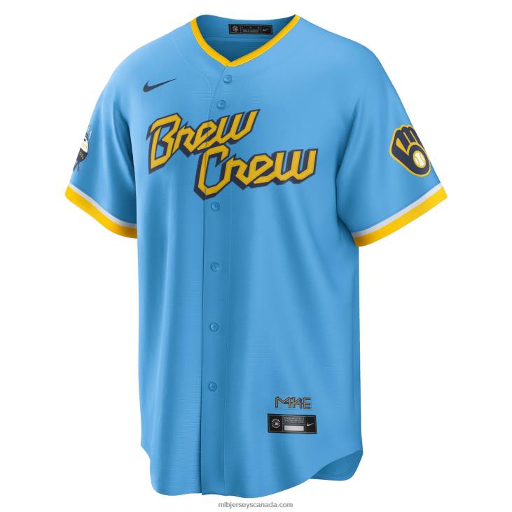 Men Milwaukee Brewers Christian Yelich Nike Powder Blue 2022 City Connect Replica Player Jersey MLB Jerseys 6P0T370