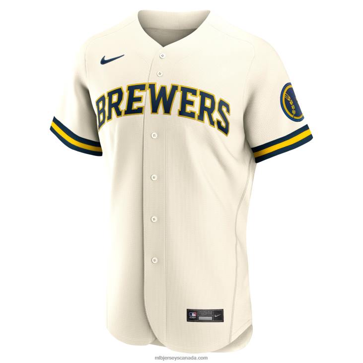 Men Milwaukee Brewers Nike Cream Home Authentic Team Logo Jersey MLB Jerseys 6P0T1324