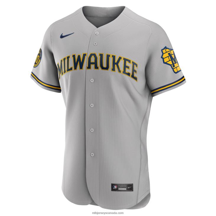 Men Milwaukee Brewers Nike Gray Road Authentic Team Jersey MLB Jerseys 6P0T1557