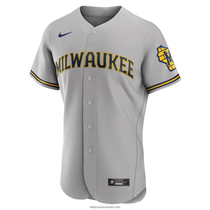 Men Milwaukee Brewers Nike Gray Road Authentic Team Logo Jersey MLB Jerseys 6P0T1223