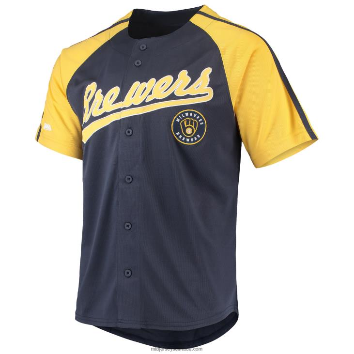Men Milwaukee Brewers Stitches Navy Button-Down Raglan Replica Jersey MLB Jerseys 6P0T738