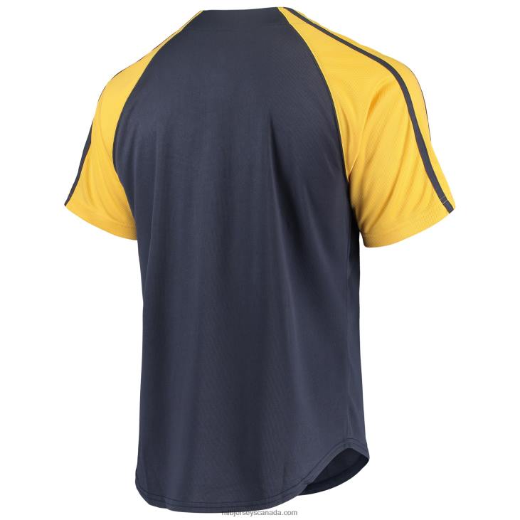 Men Milwaukee Brewers Stitches Navy Button-Down Raglan Replica Jersey MLB Jerseys 6P0T738