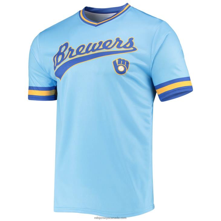 Men Milwaukee Brewers Stitches Powder Blue/Royal Cooperstown Collection V-Neck Team Color Jersey MLB Jerseys 6P0T1288