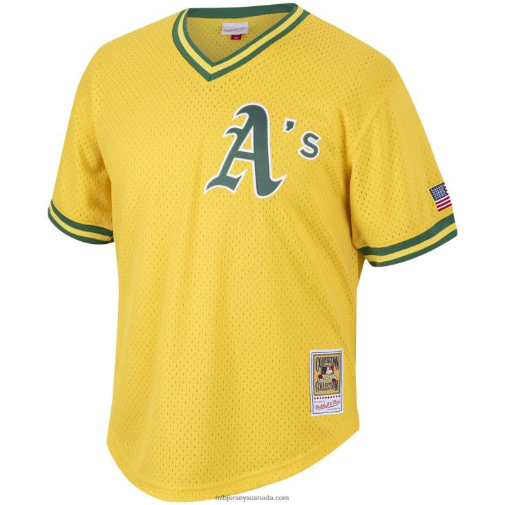 Men Oakland Athletics Mark McGwire Mitchell & Ness Gold Cooperstown Collection Mesh Batting Practice Jersey MLB Jerseys 6P0T1411