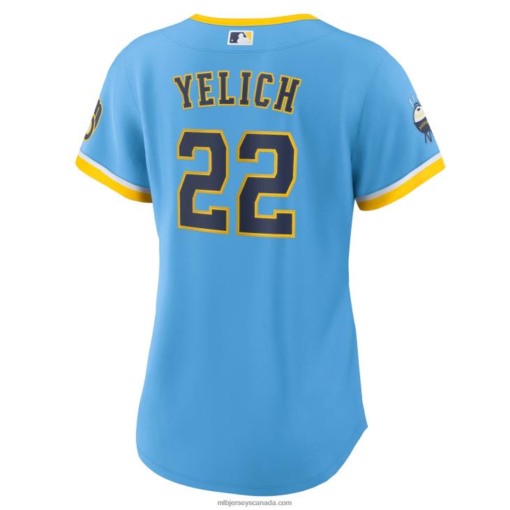 Women Milwaukee Brewers Christian Yelich Nike Powder Blue 2022 City Connect Replica Player Jersey MLB Jerseys 6P0T1188