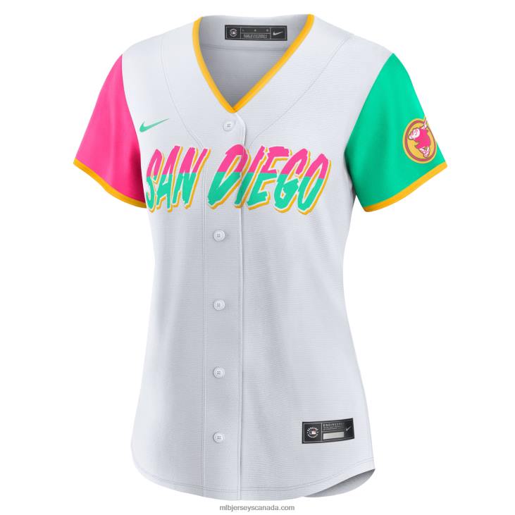 Women San Diego Padres Fernando Tatis Jr. Nike White 2022 City Connect Replica Player Jersey MLB Jerseys 6P0T387