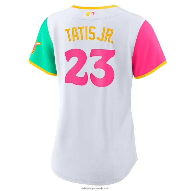 Women San Diego Padres Fernando Tatis Jr. Nike White 2022 City Connect Replica Player Jersey MLB Jerseys 6P0T387